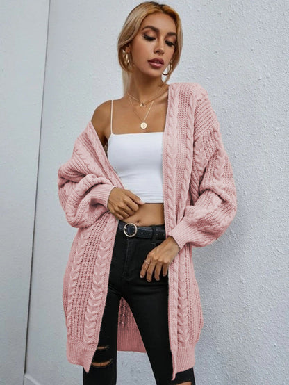 Damen Grobstrick-Cardigan Lässig Zopfmuster Beige