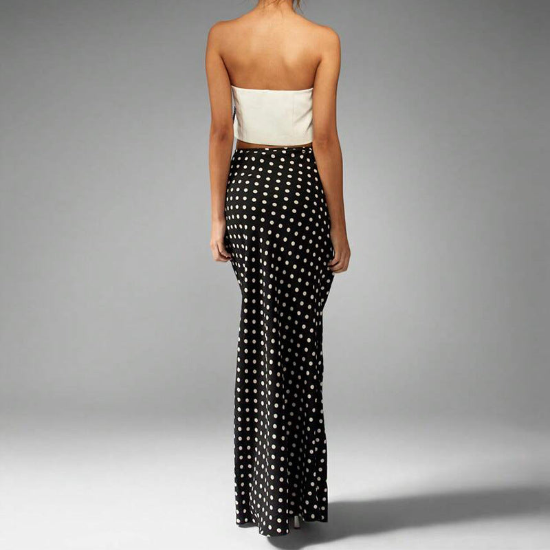 Damen Maxi-Rock mit hohem Schlitz und Polka-Dots