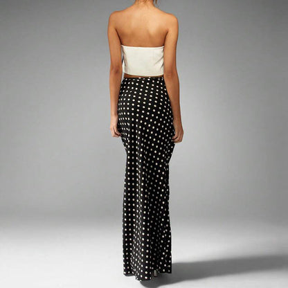 Damen Maxi-Rock mit hohem Schlitz und Polka-Dots