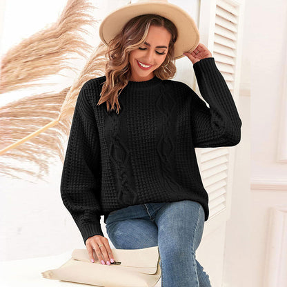 Damen Strickpullover Zopfmuster Lässiger Schnitt