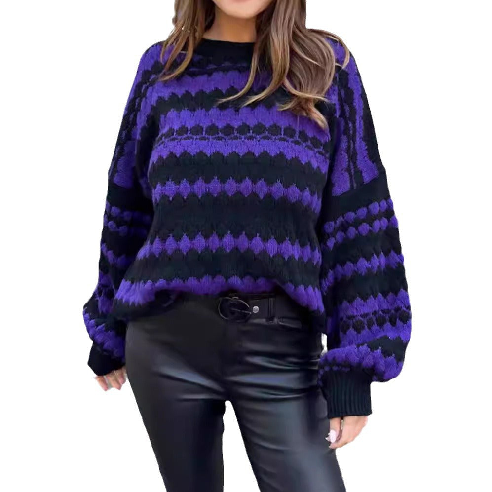 Damen Grobstrickpullover Modernes Muster Lockere Ärmel Eveloria