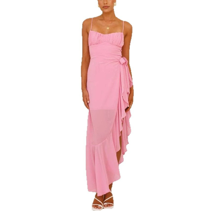 Damen Maxikleid Asymmetrischer Schnitt Rüschen Eveloria