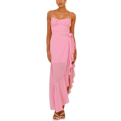 Damen Maxikleid Asymmetrischer Schnitt Rüschen Eveloria