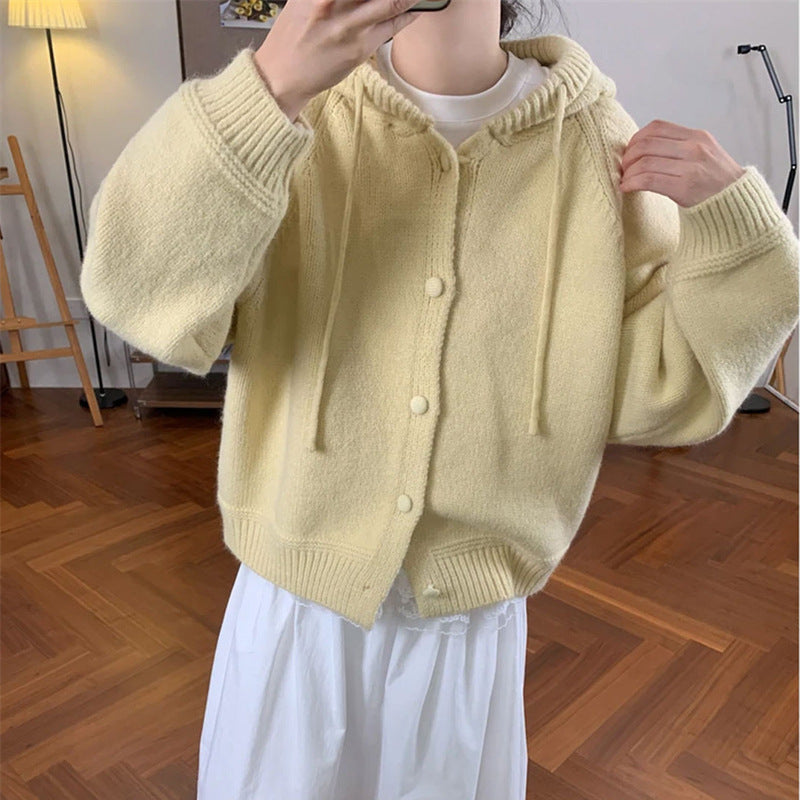 Damen Oversized Cardigan mit Kapuze und Knöpfen Kuschelig Grau - Eveloria