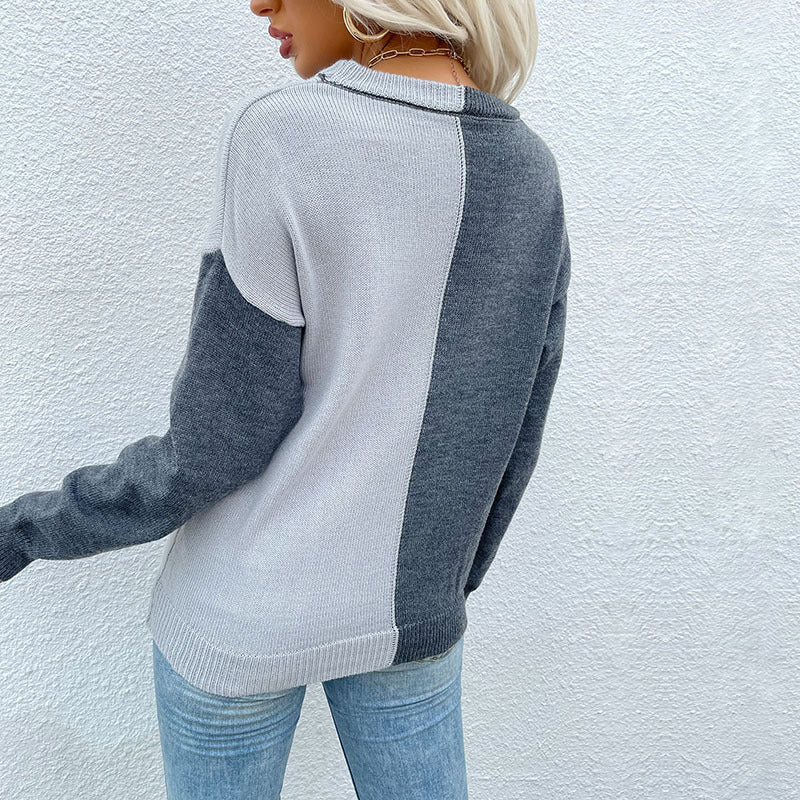 Damen Pullover Asymmetrisches Farbblock-Design Langarm Eveloria