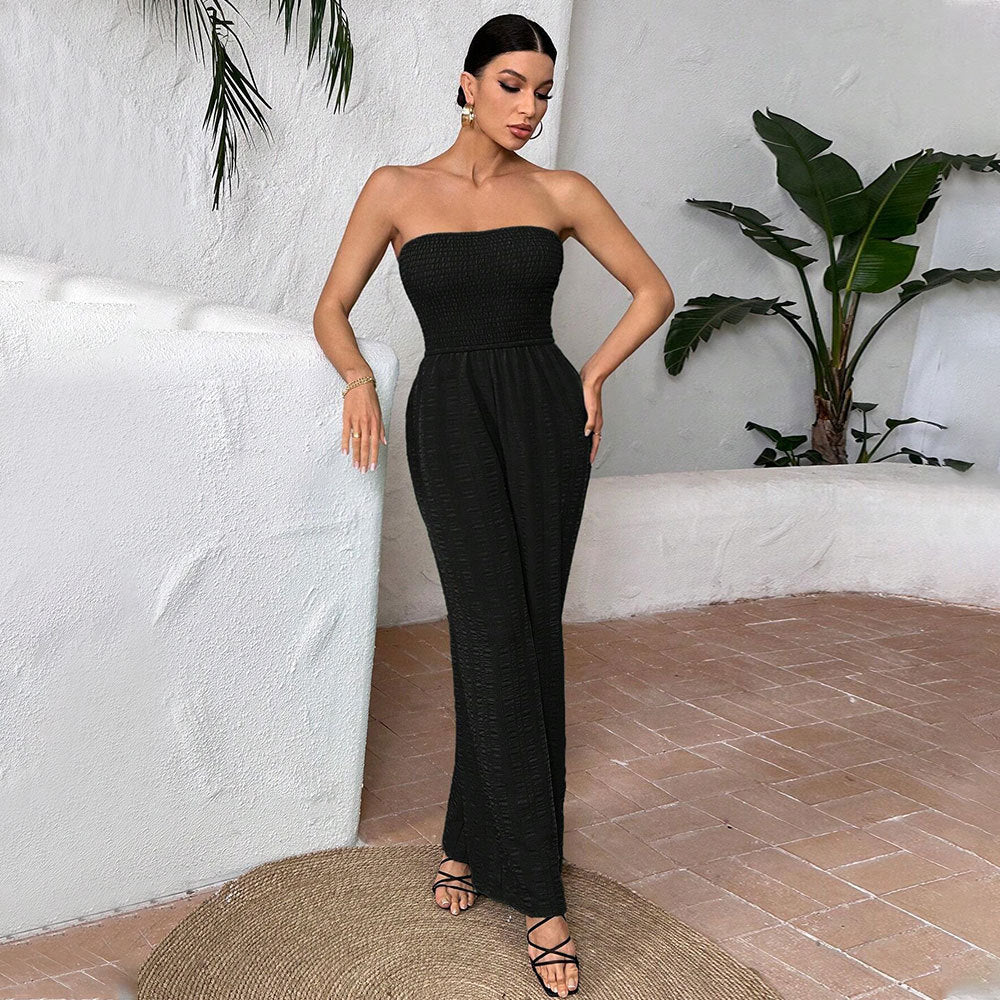 Damen Jumpsuit Schulterfrei Elastisch Eveloria