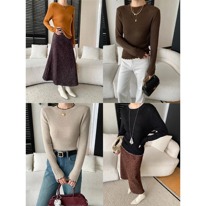 Damen Pullover Wellen-Saum Rippstruktur Eveloria