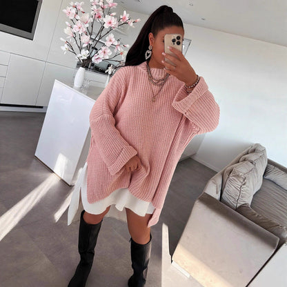 Damen Strickpullover Oversized Lässiger Schnitt Weite Ärmel