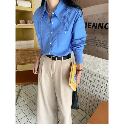 Damen Bluse Klassisch Falten Ärmel Weiß