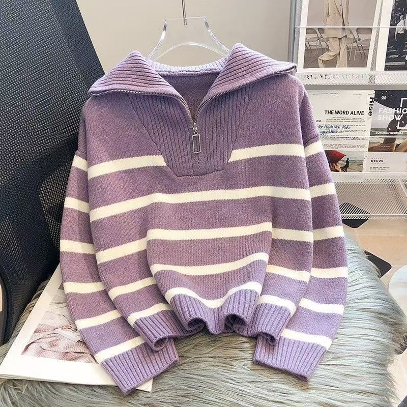 Damen Strickpullover Hochkragen Reißverschluss Grau Eveloria - Eveloria