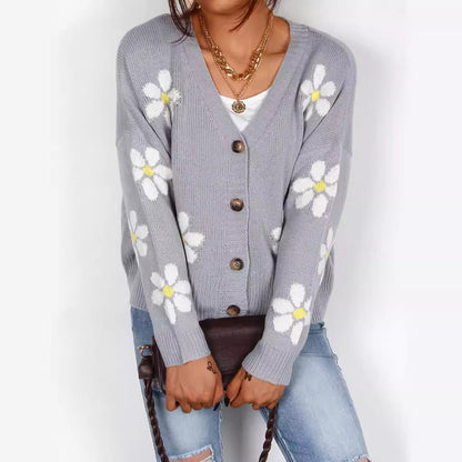Damen Strickjacke Florale Applikationen Eveloria