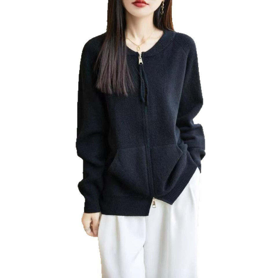Damen Strickjacke Reißverschluss Taschen Eveloria