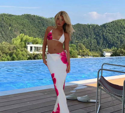 Damen Bikini-Set Florales Design mit Wickeltuch