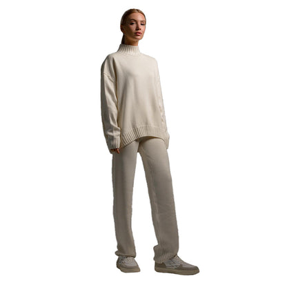 Damen Strickanzug Hohler Kragen Weiter Schnitt Beige