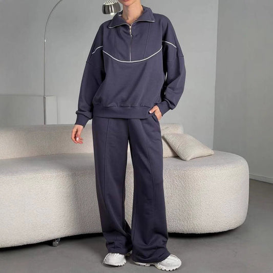 Damen Sport-Anzug-Set Sweat Halb-Reißverschluss Lässig Schwarz - Eveloria