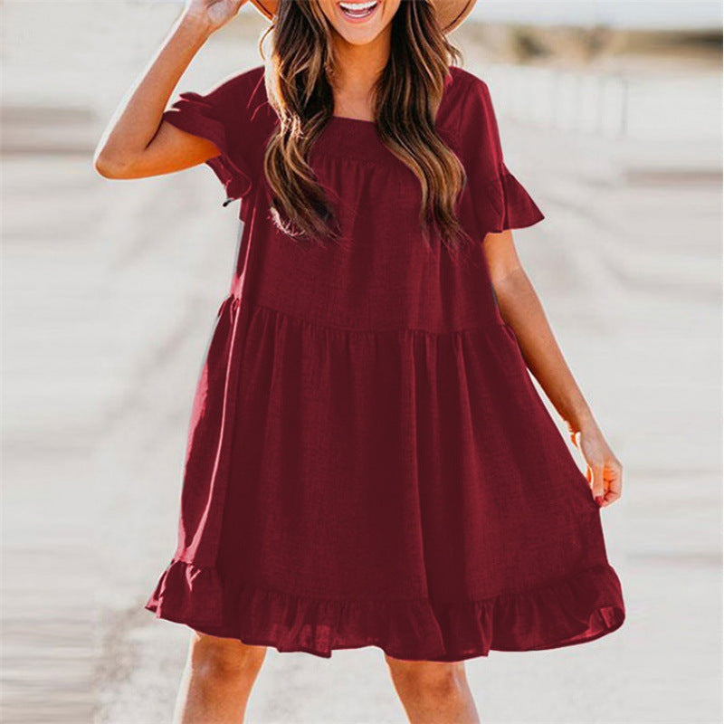 Damen Sommerkleid Rüschendetails Weite Ärmel Eveloria