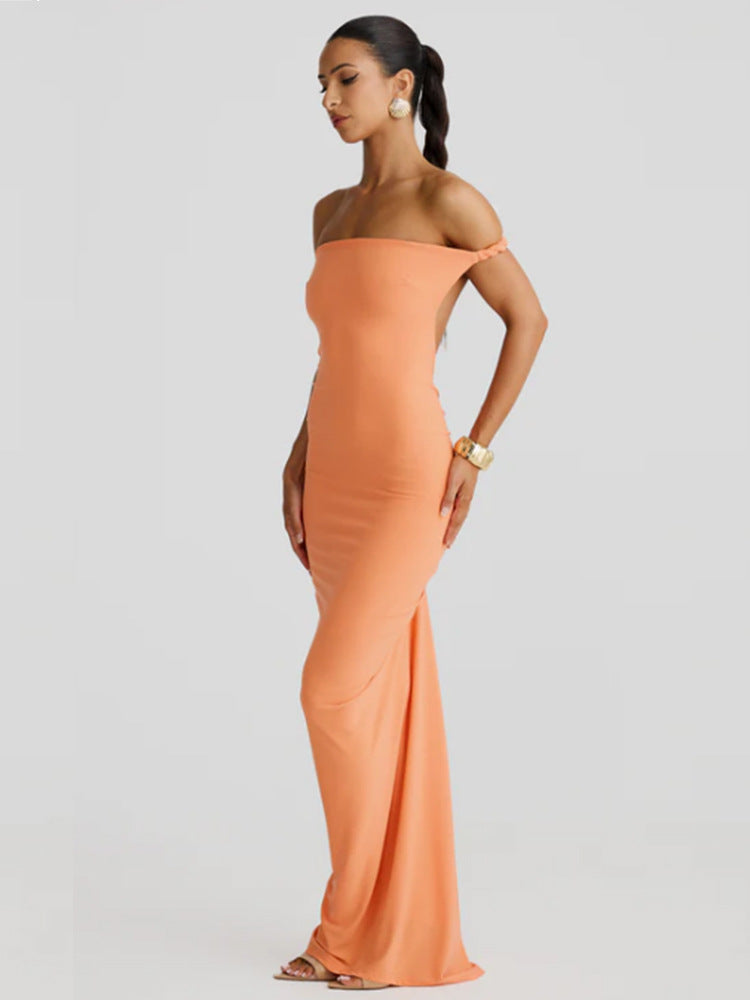 Damen Abendkleid Figurbetont Rundhals Elegantes Halterdesign