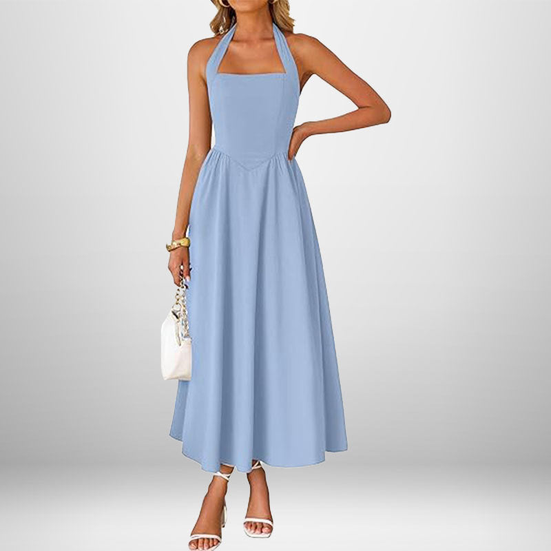Damen Maxikleid Schulterfrei Halterneck Fließend