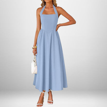Damen Maxikleid Schulterfrei Halterneck Fließend