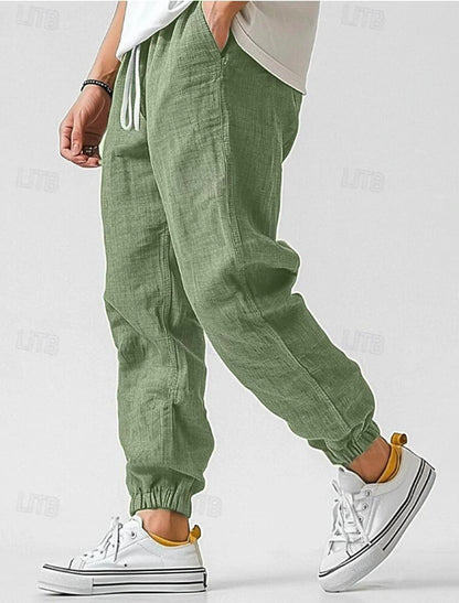 Herren Leinenhose Elastischer Bund Bequem Eveloria