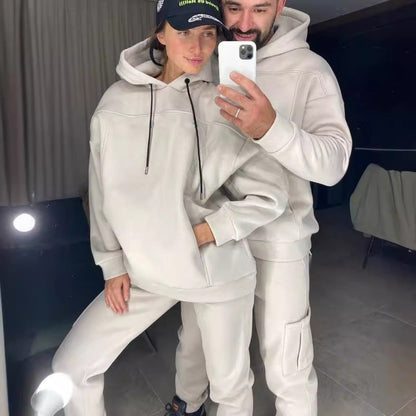 Damen Hoodie Jogginghose Anzug mit Taschen und Kordelzug