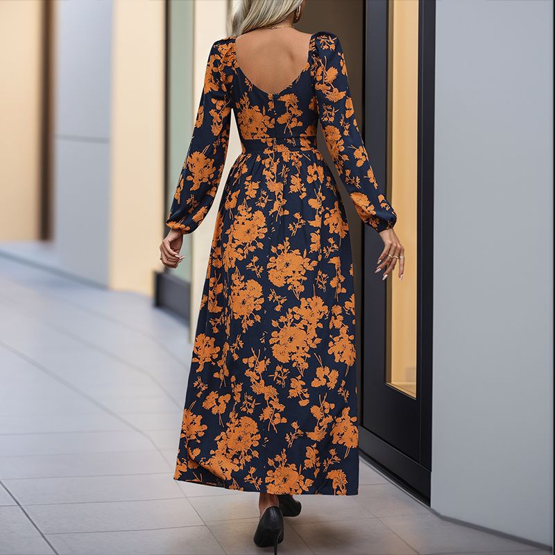 Damen Maxikleid Floralmuster Seitenschlitz