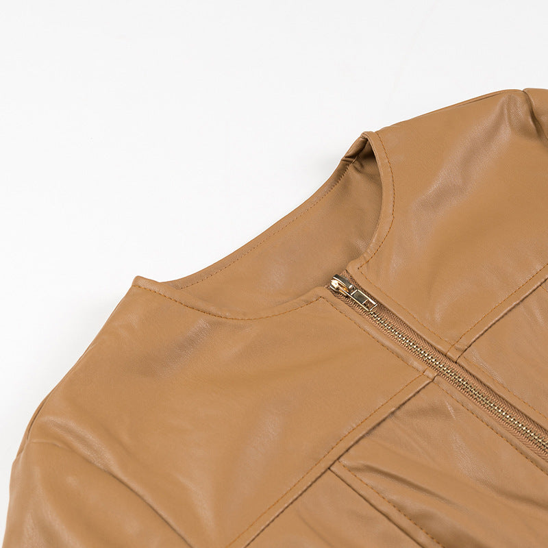 Damen Kunstlederjacke Tailliert Reißverschluss Eveloria
