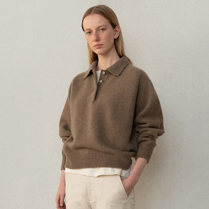 Damen Pullover Polokragen Knopfdetails Elegantes Design