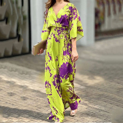 Damen Jumpsuit Florales Design Weite Beinöffnung - Eveloria