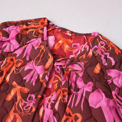 Damen Leichte Steppjacke Farbenfrohes Schleifenmuster