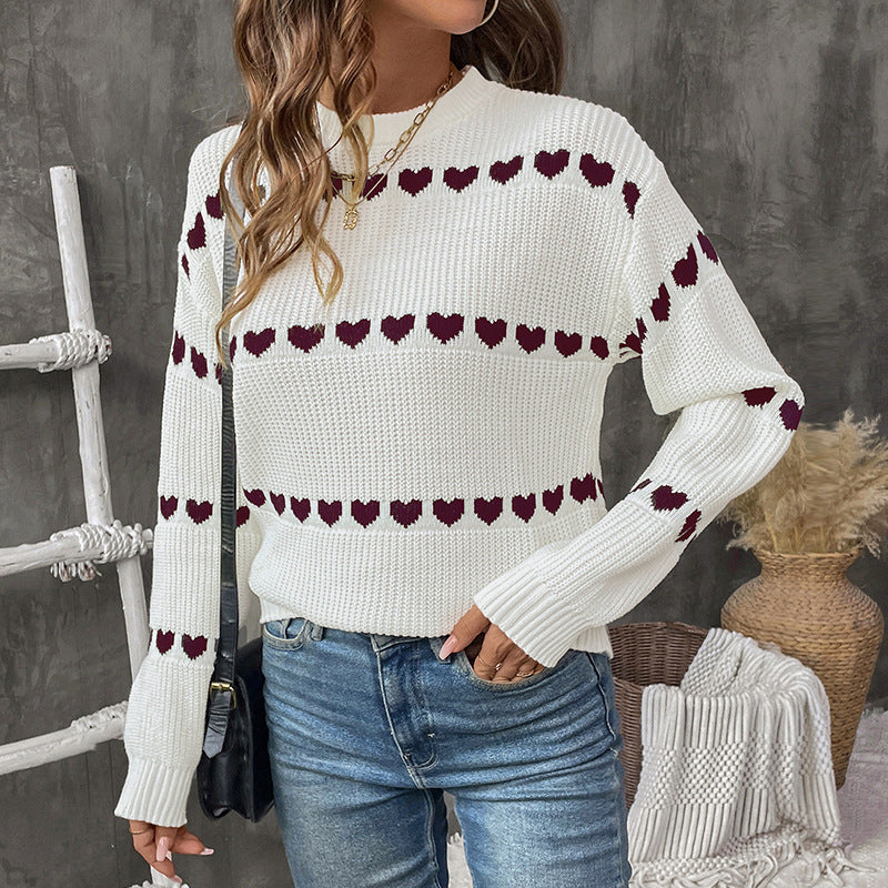 Damen Strickpullover Herzmotiv Lässiger Schnitt Eveloria