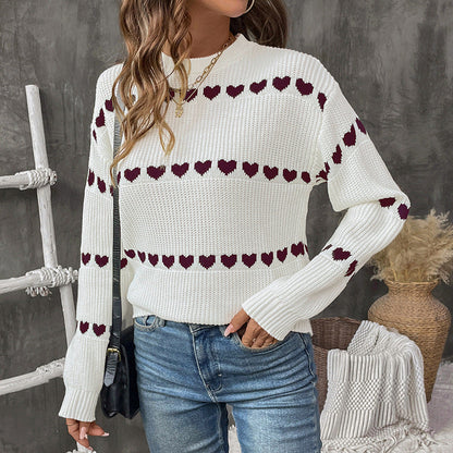 Damen Strickpullover Herzmotiv Lässiger Schnitt Eveloria