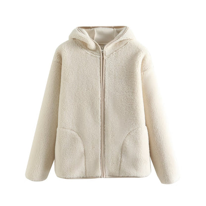 Damen Fleecejacke mit Kapuze und Taschen Kuschelig Eveloria