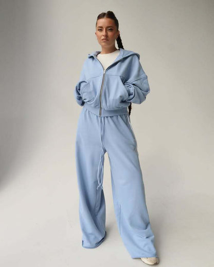 Damen Sportliches Loungewear-Set mit Cropped-Hoodie und weiter Hose