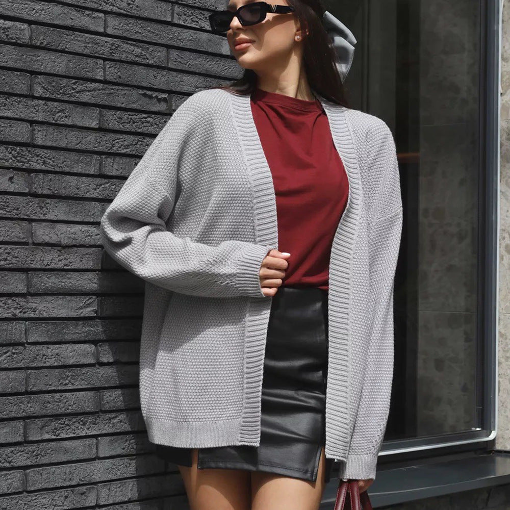 Damen Oversized Strickjacke Weite Ärmel Strukturiertes Muster Eveloria
