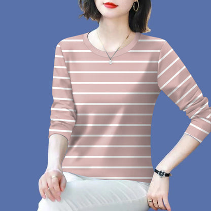 Damen Langarmshirt Gestreift Baumwolle -Weiß