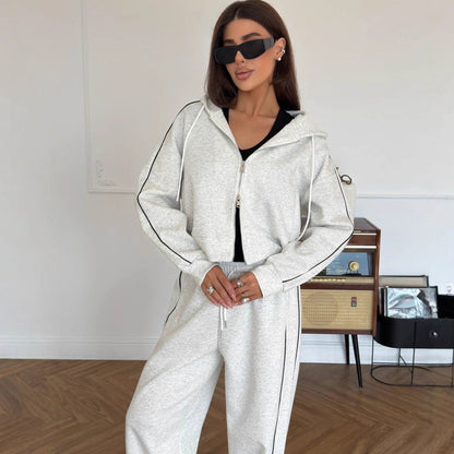 Damen Sportanzug Cropped Hoodie Weite Jogginghosen Eveloria