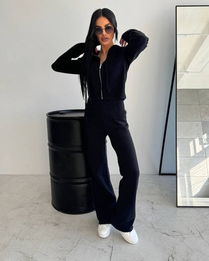 Damen Fleece-Jumpsuit mit Kapuze und Reißverschluss Bequem