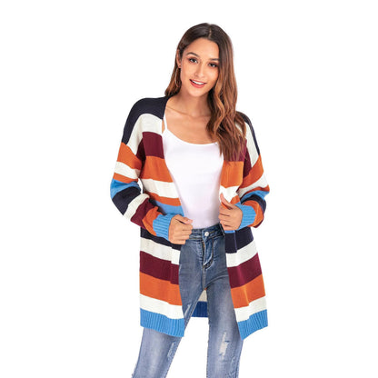 Damen Strickcardigan Lässig Streifen weiß Eveloria