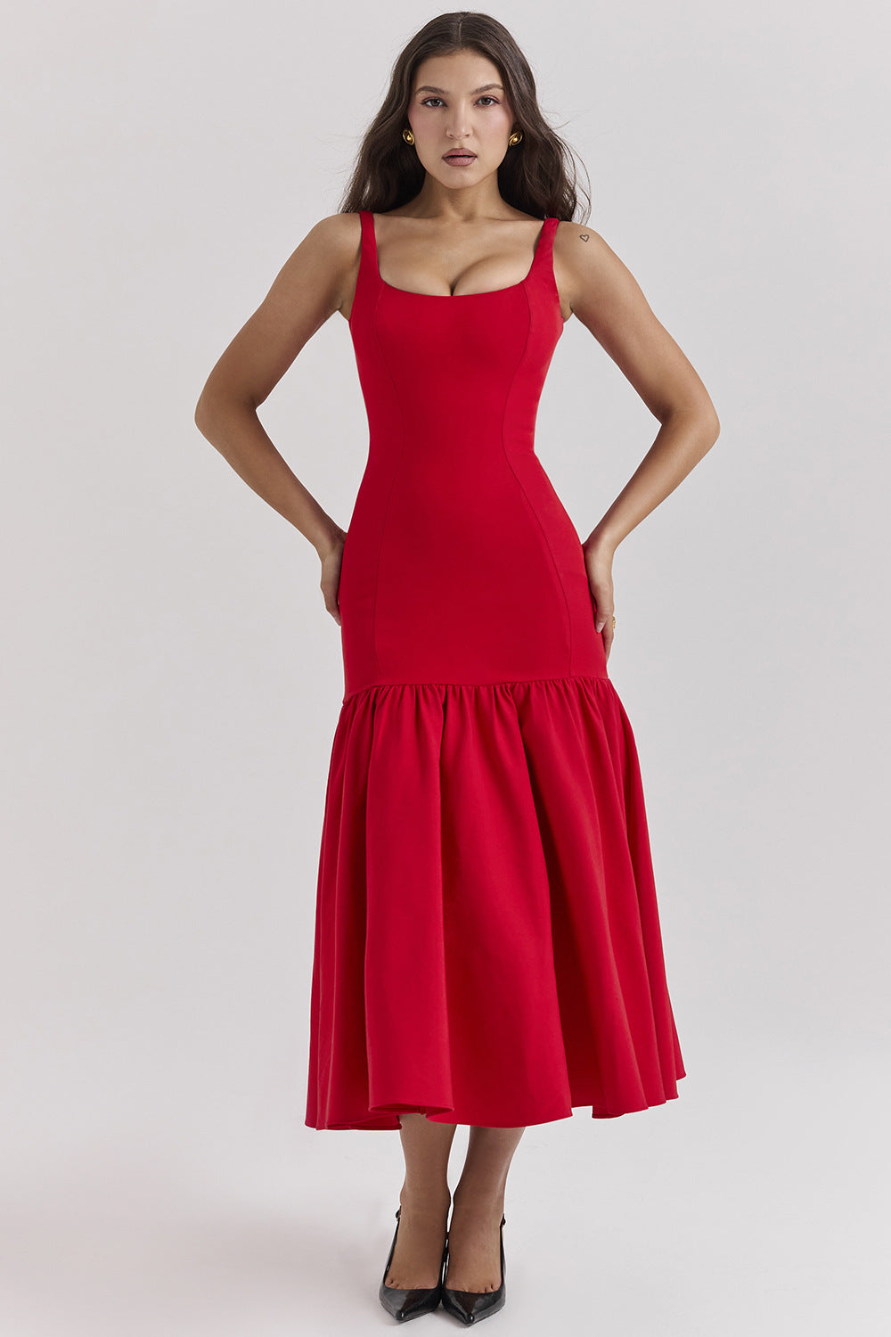 Damen Maxikleid Schwingender Rock Figurbetonter Oberteil Eveloria