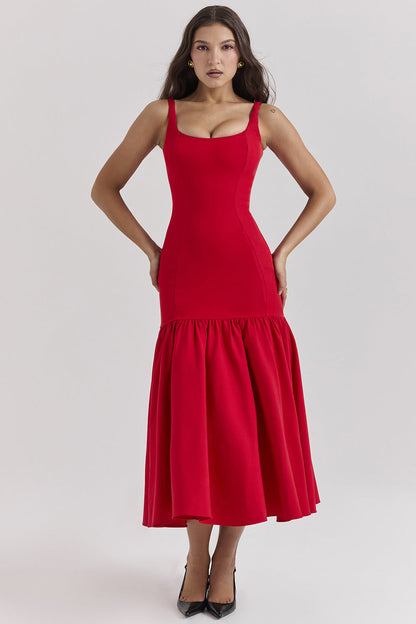 Damen Maxikleid Schwingender Rock Figurbetonter Oberteil Eveloria