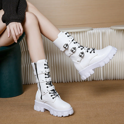 Damen High- Schnürstiefel Verstellbarer Riemen Griffige Sohle Eveloria