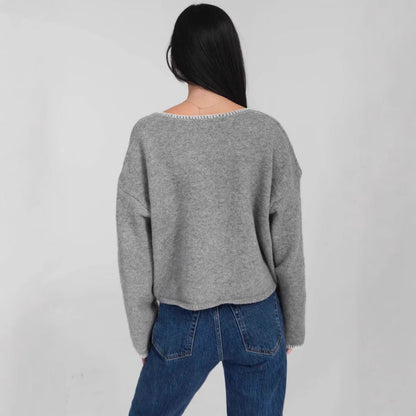 Damen Cropped Pullover Asymmetrisch mit Taschen Eveloria