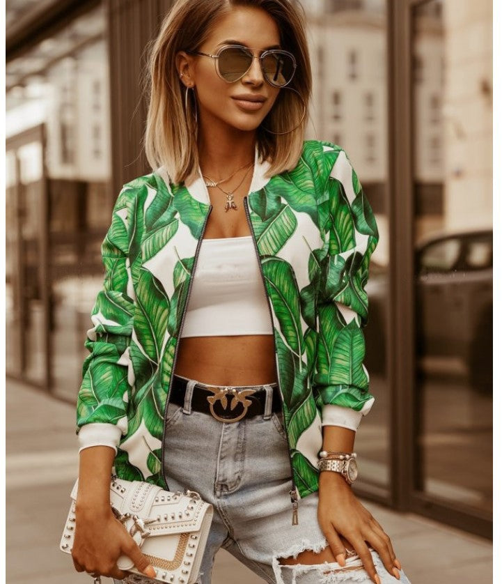 Damen Bomberjacke Floralmuster Bequem Eveloria