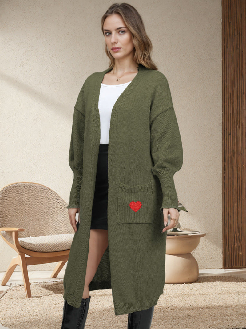 Damen Strickjacke Langarm mit Herzen Offene Taschen