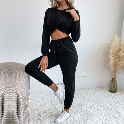 Damen Jumpsuit Elastischer Bund Knoten-Detail Schwarz Eveloria - Eveloria