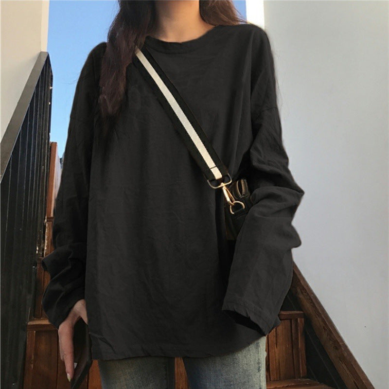 Damen Langarmshirt Klassischer Schnitt Baumwolle Weiß