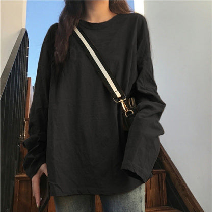 Damen Langarmshirt Klassischer Schnitt Baumwolle Weiß