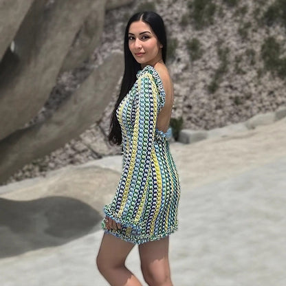 Damen Minikleid Strukturiertes Wellenmuster Verspielter Saum