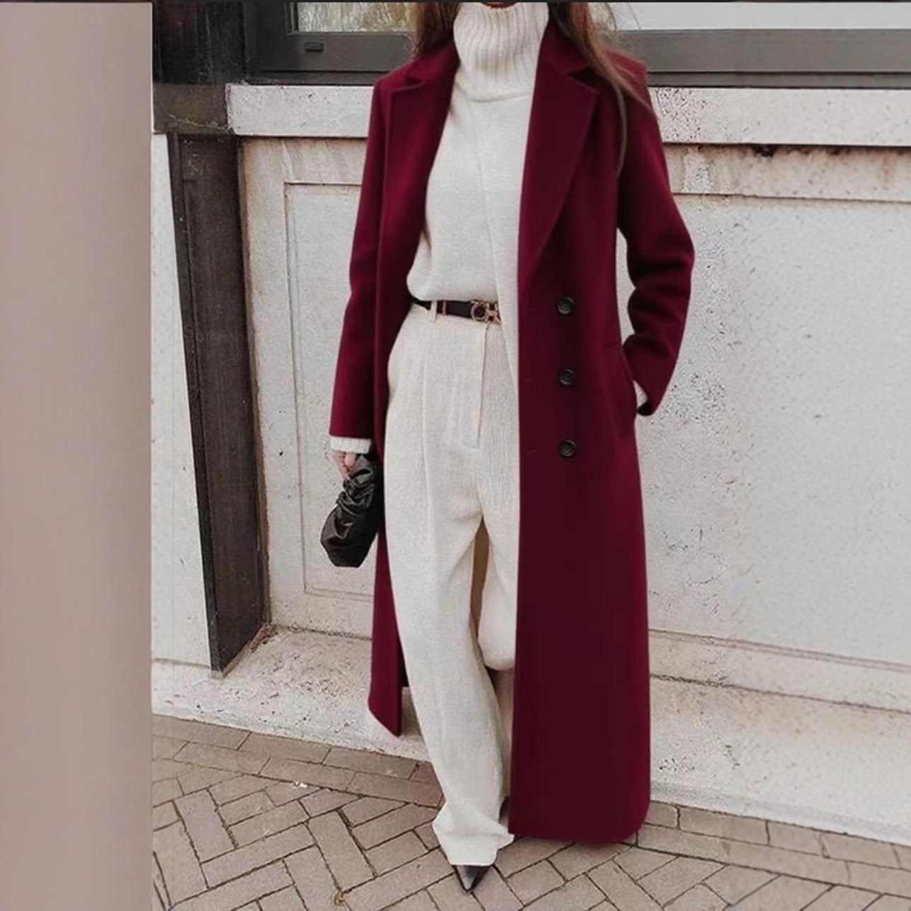 Damen Trenchcoat Jacke Lang Schnitt Gürtel Eveloria